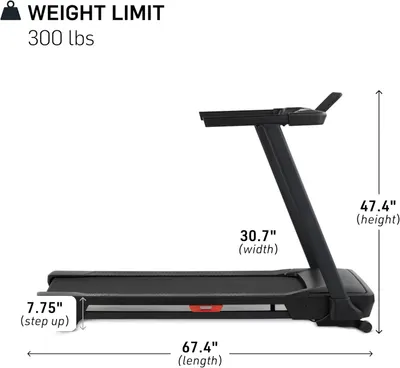 Provides exact measurements and weight capacity of the treadmill to help shoppers understand its size and suitability for their space and needs.