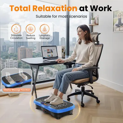 Demonstrates how the product can be used in an office setting to promote relaxation and wellness while working. Highlights multiple health benefits of using the product, including improved…