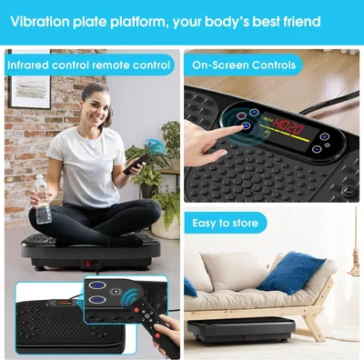 Highlights multiple convenient features of the vibration plate platform to show its ease of use and versatility.