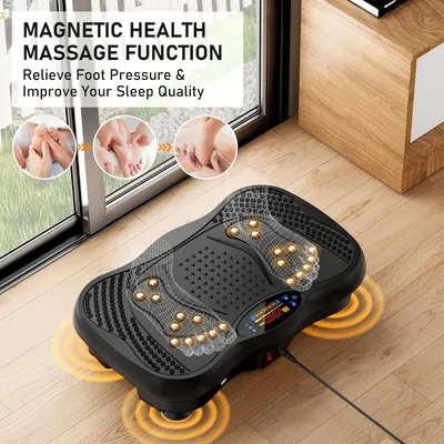 Highlights the product's magnetic massage feature to relieve foot pressure and improve sleep quality.