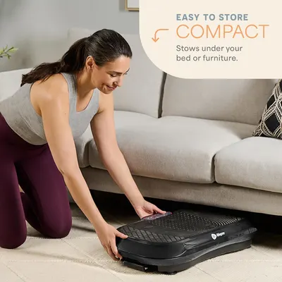 Highlights the product's compact size, emphasizing how easy it is to store under furniture.