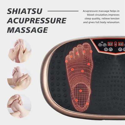 Highlights multiple benefits of the acupressure massage device, including improved blood circulation, better sleep, tension relief, and full body relaxation. Demonstrates different foot massage…