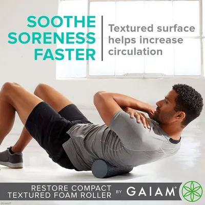 Highlights the product's textured surface feature and its benefit of increasing circulation to soothe soreness faster.