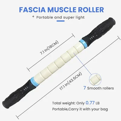 Provides exact measurements and weight of the muscle roller to show its portable size and lightweight design. Emphasizes the product's portability and lightweight nature, making it easy to carry in…
