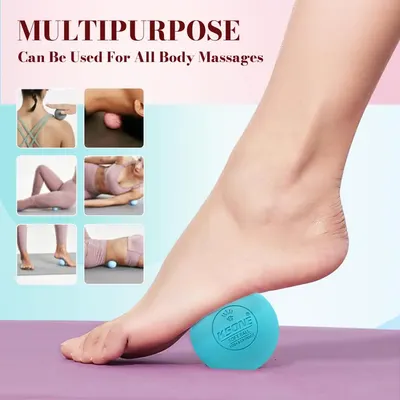 Demonstrates the versatility of the massage ball for use on various body parts, showing its effectiveness for full-body relief.