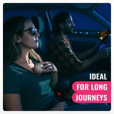 Demonstrates the product's suitability for extended car trips, highlighting its comfort and convenience during travel. Shows the product in use during a nighttime car journey, emphasizing its…