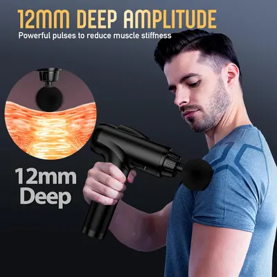 Highlights the product's 12mm deep amplitude feature to demonstrate its effectiveness in reducing muscle stiffness.