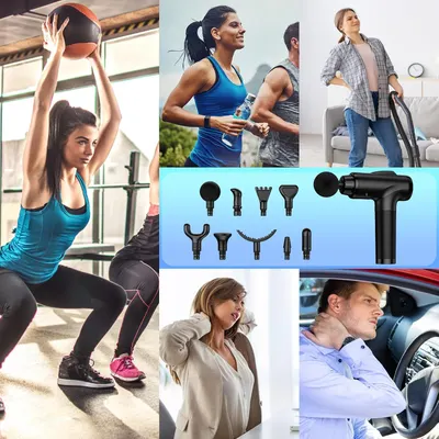 Demonstrates the various situations where the massage gun can be used, from sports and exercise to everyday activities, highlighting its versatility for muscle recovery and pain relief.