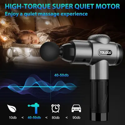 Emphasizes the massage gun's super quiet motor to reassure customers they can enjoy a peaceful massage experience without disturbing others.