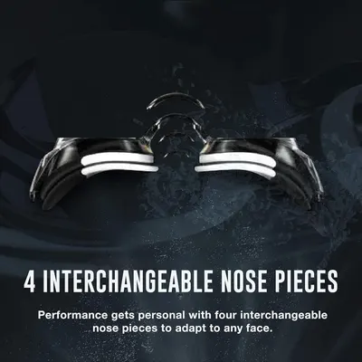 Highlights the product's customizable fit with 4 interchangeable nose pieces, emphasizing personalized comfort and adaptability.