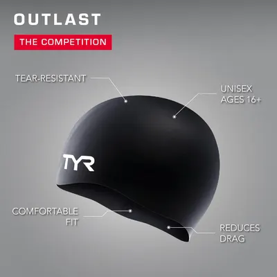 Highlights key features of the swim cap to show its superior design and performance benefits. Emphasizes the product's superiority over competitors, suggesting longer-lasting performance.