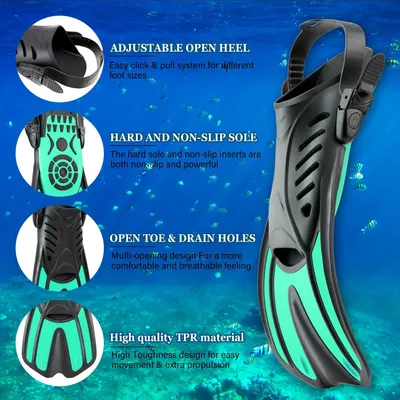 highlights different areas of the product via a product anatomy shot. Different parts of the fin with photos explaining the benefits. 