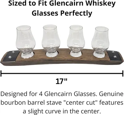 Informs customers about the exact size of the whiskey glass holder, ensuring it fits Glencairn glasses perfectly.