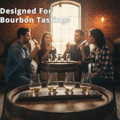 Demonstrates the product's intended use for bourbon tastings, showcasing its application in a social setting.