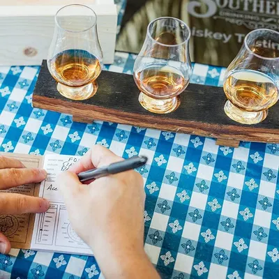 Demonstrates the product's use in a whiskey tasting setting, showcasing its versatility for connoisseurs and enthusiasts.