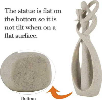 Highlights the statue's flat bottom design to reassure customers it will stand stably on flat surfaces without tilting.