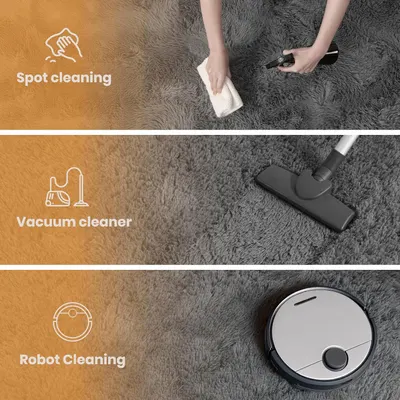 Demonstrates different cleaning techniques for carpets, showing the versatility of the product for various cleaning needs.