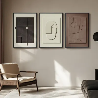 Showcases how the abstract art pieces can enhance a contemporary living space, appealing to customers interested in stylish home decor.