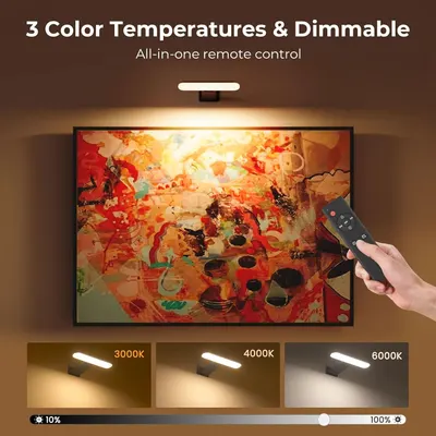 Showcases the product's ability to adjust color temperature and brightness, controlled by a remote for customizable lighting.