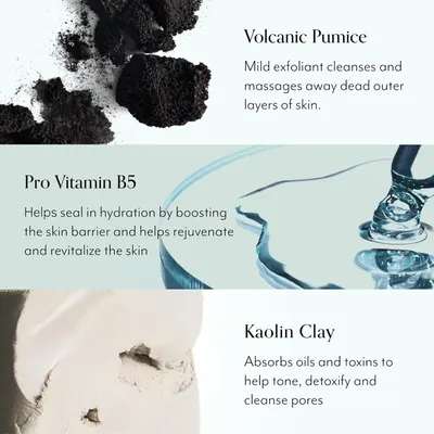 Highlights multiple key ingredients and their specific benefits for skin care, demonstrating the product's comprehensive approach to skincare.