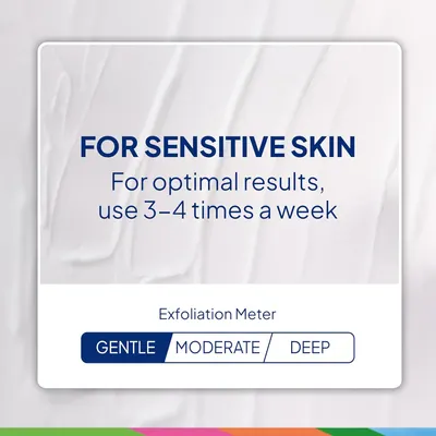 Communicates that the product is specifically designed for sensitive skin and provides gentle exfoliation, reassuring customers with skin sensitivities.