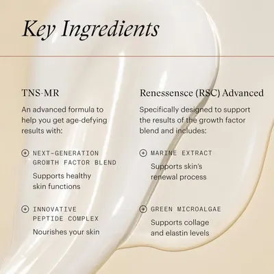 Highlights the key ingredients and their benefits in the product's anti-aging formula, showcasing multiple features to convince shoppers of its effectiveness.