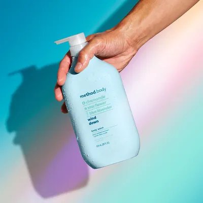 Highlights the product's moisturizing properties and calming scent blend to appeal to customers seeking a relaxing, nourishing body wash.
