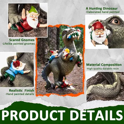 Product anatomy graphic showing the various gnomes on the sculpture. Highlights the different designs included. 