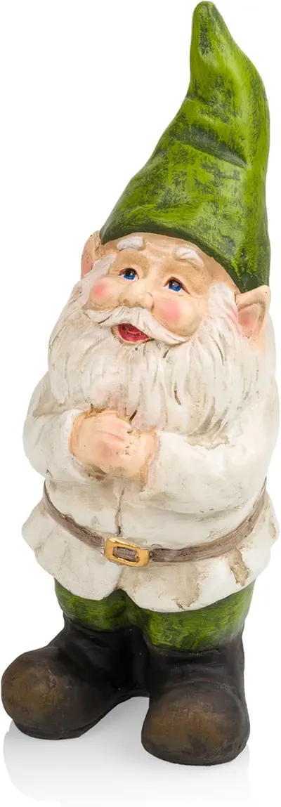 Showcases a decorative garden gnome to appeal to customers interested in whimsical outdoor decor.