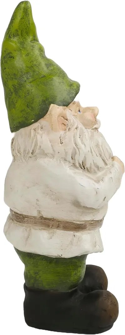 Shows a decorative garden gnome figurine to appeal to customers interested in whimsical outdoor decor.