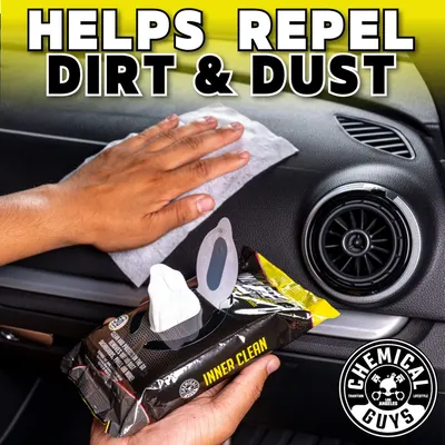 Highlights the product's ability to repel dirt and dust, making car interior cleaning easier and more effective.