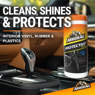 Highlights the product's multiple benefits for car interiors, emphasizing its ability to clean, shine, and protect various surfaces.