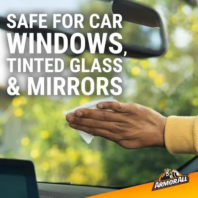 Highlights that the product is safe to use on car windows, tinted glass, and mirrors, reassuring customers about its compatibility with various automotive surfaces.