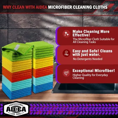 Highlights multiple benefits of the microfiber cleaning cloths to convince shoppers of their versatility and effectiveness for various cleaning tasks.