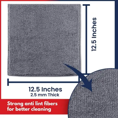 Provides exact measurements of the product to eliminate confusion about its size and thickness. Highlights the product's strong anti-lint fibers to emphasize its superior cleaning capability.