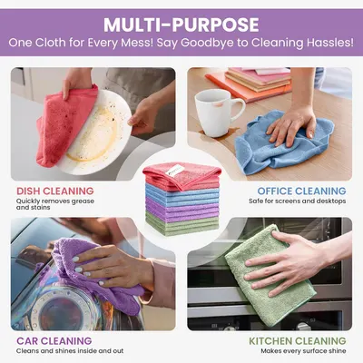 Applications graphic highlighting the different ways this can be used. Kitchen cleaning, car cleaning, dish cleaning etc. 