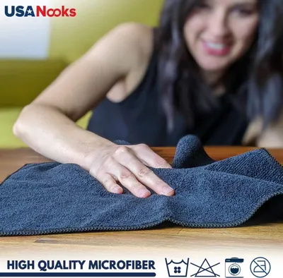 Highlights multiple benefits of the microfiber product, emphasizing its quality and easy care features to appeal to practical shoppers.