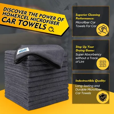 Highlights multiple key benefits of the microfiber car towels to convince shoppers of their superior quality and effectiveness for car cleaning.
