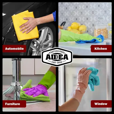 Demonstrates the versatility of the product by showing its use on various surfaces including automobiles, kitchens, furniture, and windows.