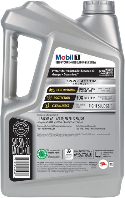 Highlights the triple action formula of the motor oil, emphasizing its benefits for engine performance, protection, and cleanliness.