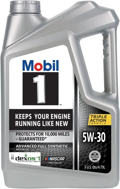 Highlights multiple benefits of the motor oil, including keeping the engine running like new and protecting it for 10,000 miles.