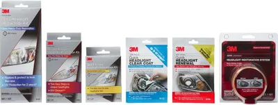 Shows the range of 3M headlight restoration products available, helping customers choose the right kit for their needs. Guides customers in selecting the…