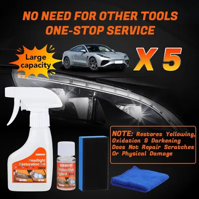 Highlights multiple benefits of the headlight restoration kit, emphasizing its comprehensive nature and effectiveness.
