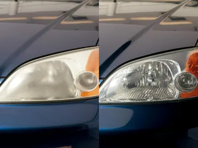Demonstrates the effectiveness of a headlight restoration product by showing the dramatic improvement in clarity and brightness of car headlights.