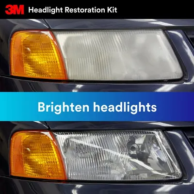 Demonstrates the effectiveness of the 3M Headlight Restoration Kit by showing the dramatic improvement in headlight clarity and brightness.
