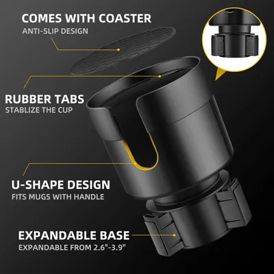 Highlights the key design elements of the cup holder to demonstrate its functionality and versatility.