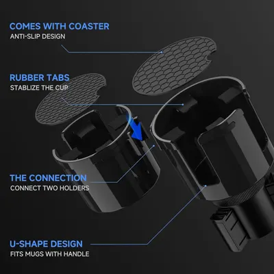 Highlights the key design elements of the cup holder to demonstrate its functionality and stability.