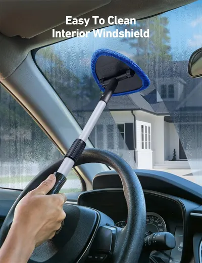 Demonstrates the product's ability to easily clean hard-to-reach interior car windshields, highlighting convenience for car owners.