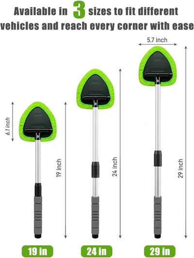 Shows the different size options available for the product to fit various vehicles and reach all areas easily.