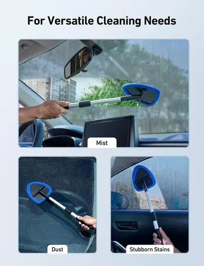 Demonstrates the product's ability to clean various surfaces and types of dirt in a car, showcasing its versatility for different cleaning needs.
